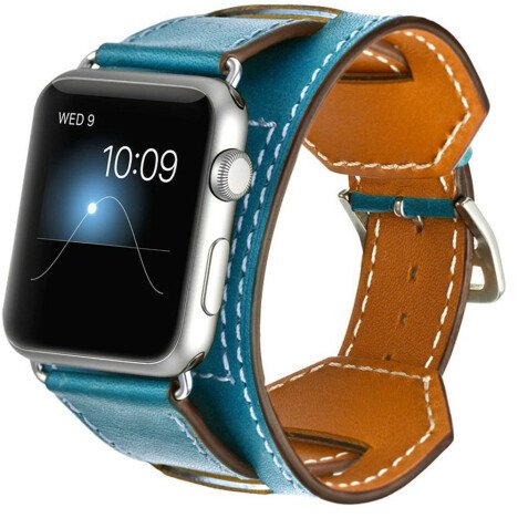 Curea iUni compatibila cu Apple Watch 1/2/3/4/5/6/7, 38mm, Cuff, Piele, Albastru