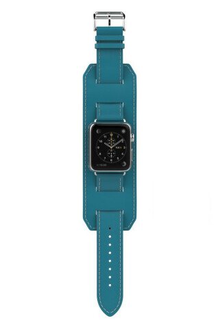 Curea iUni compatibila cu Apple Watch 1/2/3/4/5/6/7, 38mm, Cuff, Piele, Albastru